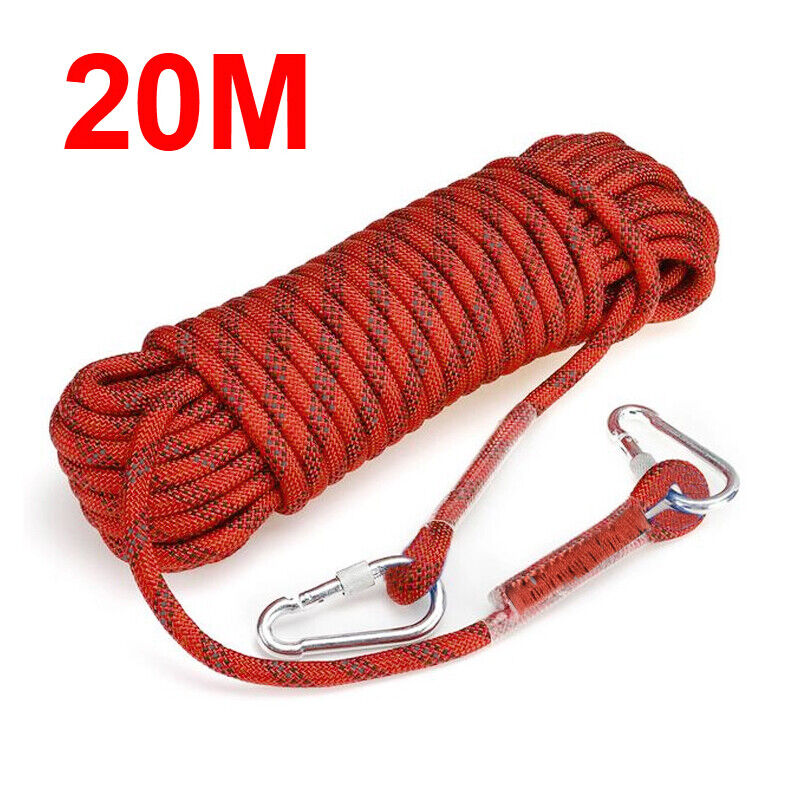 20mm  Heavy Duty Rock Climbing Rope Cord Outdoor Safety Use Emergency UK--Red